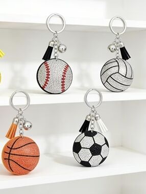 Game Day Glam ✨ All-Star Rhinestone Sports Ball Bag Charm & Keychain ⚾🏐🏀🏈